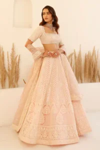 Peach Sequin & Resham Work Georgette Lehenga Choli with Net Dupatta