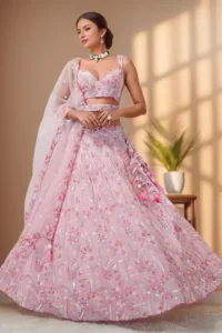 Pastel Lavender Floral Sequined Lehenga Choli with Cut-Out Blouse
